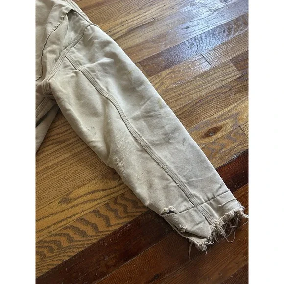 Vintage Carhartt Detroit Blanket Lined Chore Coat Tan Mens Size XL Thrashed